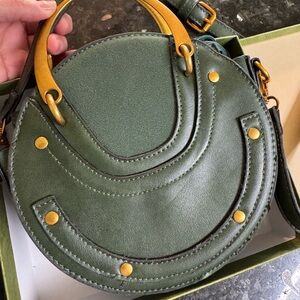 Chic Olive Green Mini Bag with Gold Details